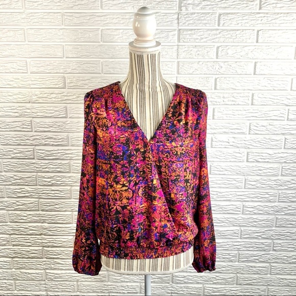 Allison Joy Multicolored Abstract Faux Wrap Top - Picture 1 of 7